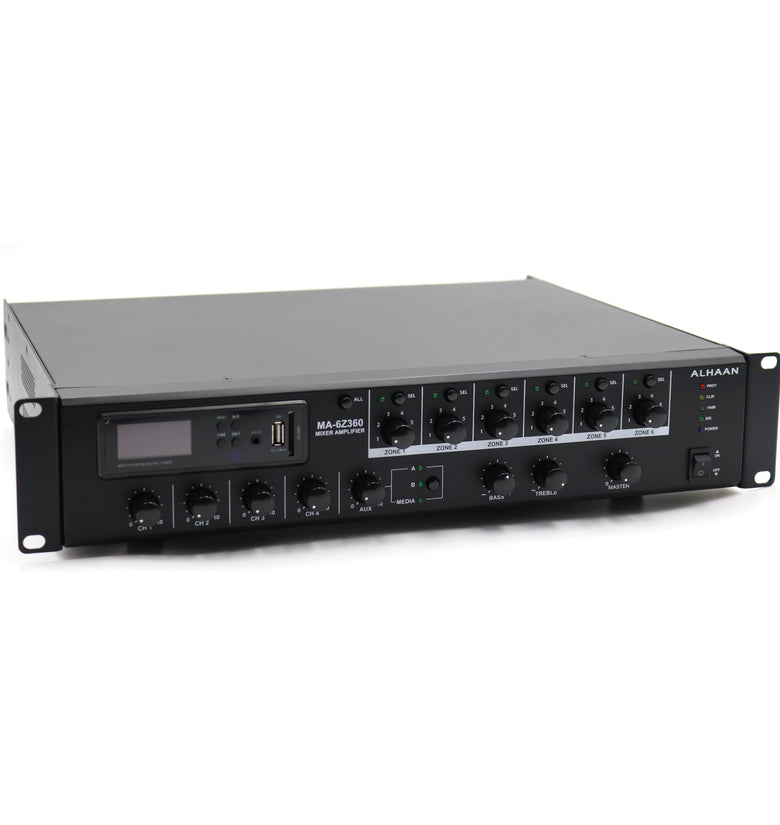 Alhaan MA-6Z360 6 Zone Mixer Amplifier 360W with Zone volume control, with Mplayer C - Saif and Secure Co.